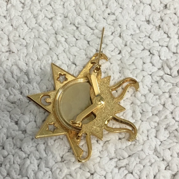 Vintage Goldtone Sun Face with Holographic Stars Brooch Pin 80’s - Picture 4 of 6